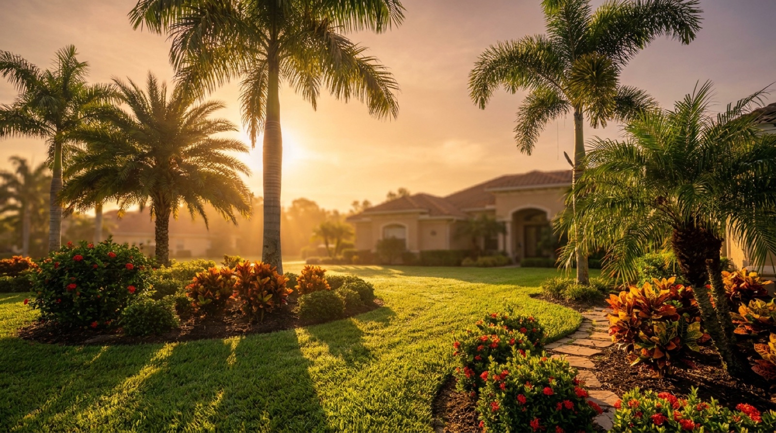 Freshly mowed Central Florida lawn with crisp edges