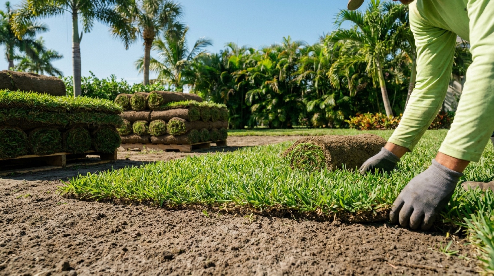Fresh sod installation in a Florida yard